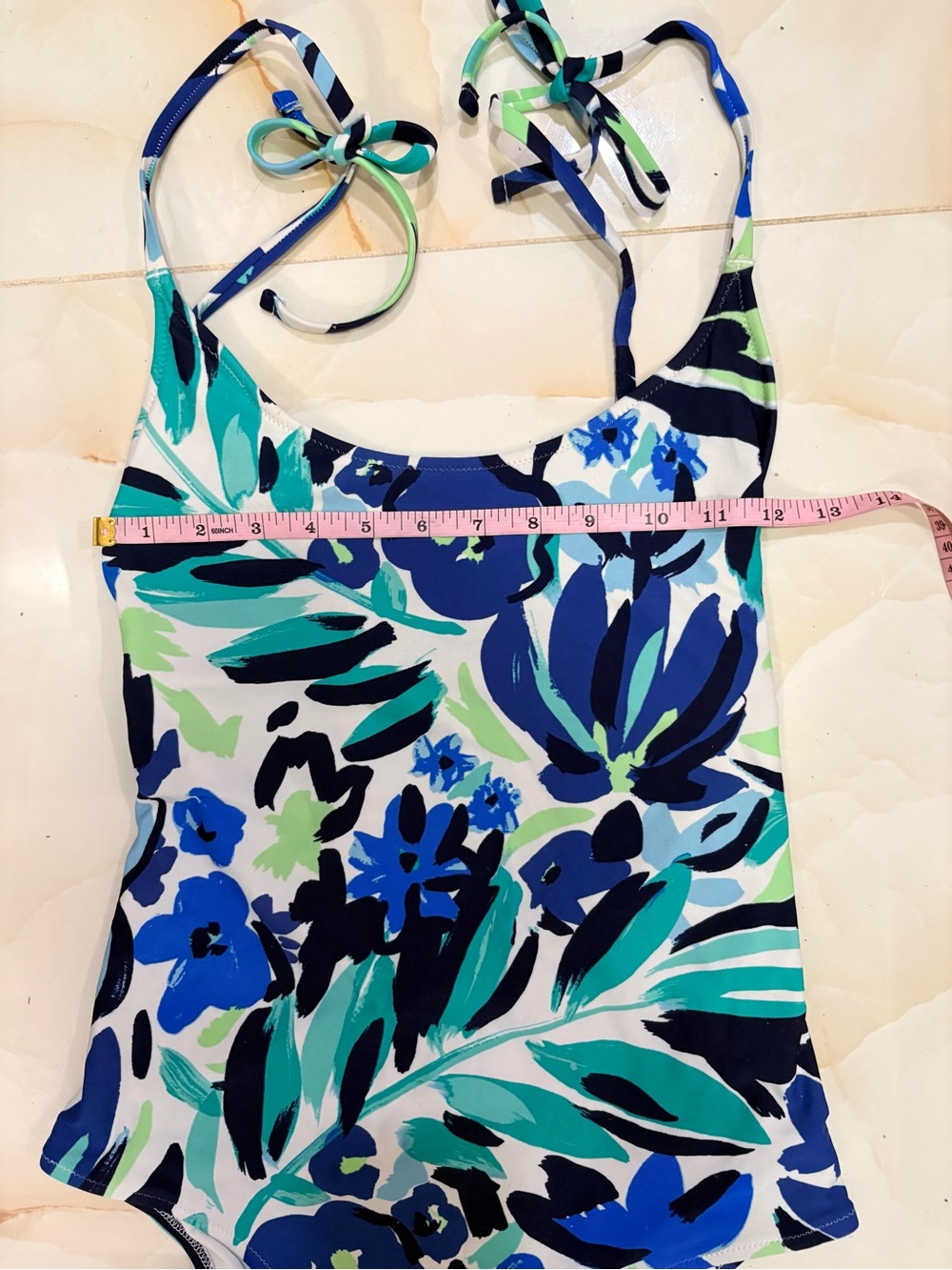 aerie Blue & Green Floral Tie-Shoulder One-Piece Cheeky Swimsuit Size S - Picture 5 of 7